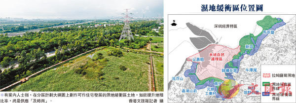 ●有業內人士指，在分區計劃大綱圖上劃作可作住宅發展的濕地緩衝區土地，如能提升地積比率，將是供應「及時雨」。 香港文匯報記者  攝