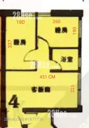 瓊山苑 租盤 2 房 , 1 浴室 414 平方呎