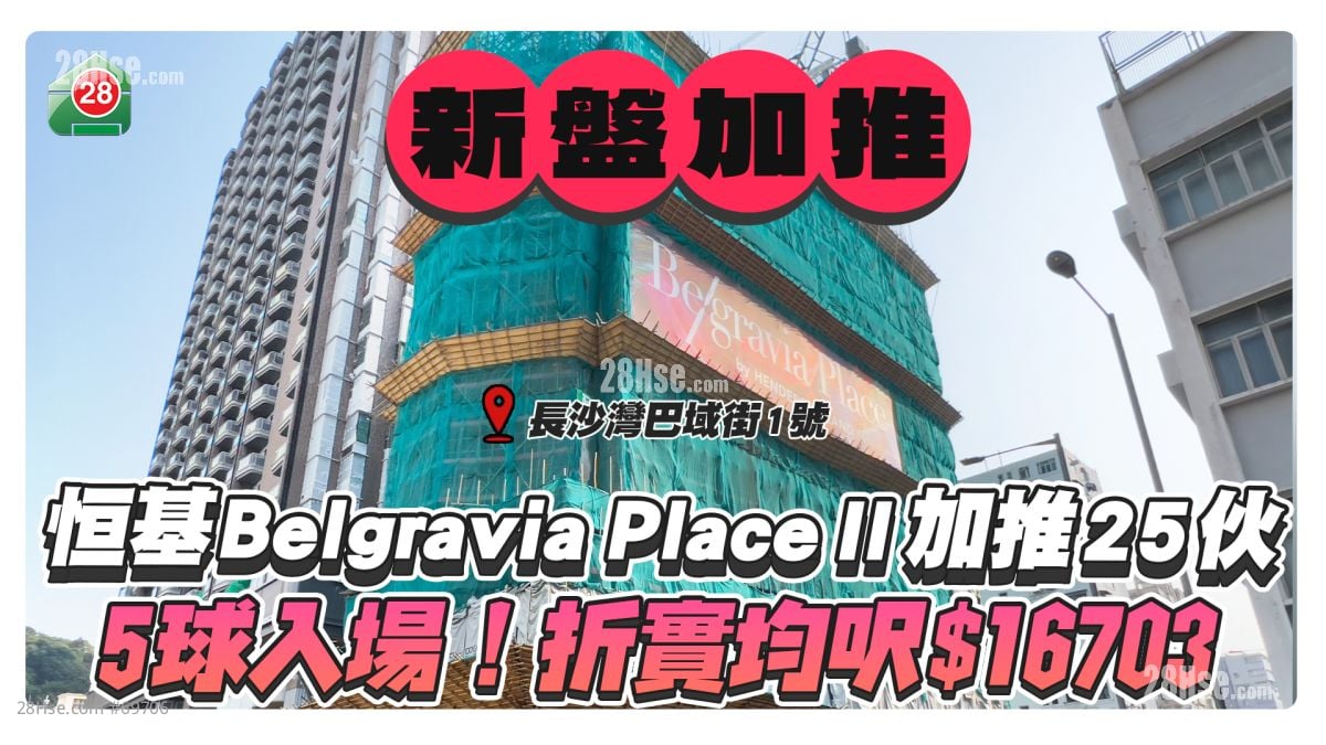 恒基长沙湾Belgravia Place II加推25伙 5球入场！折实均尺$16703