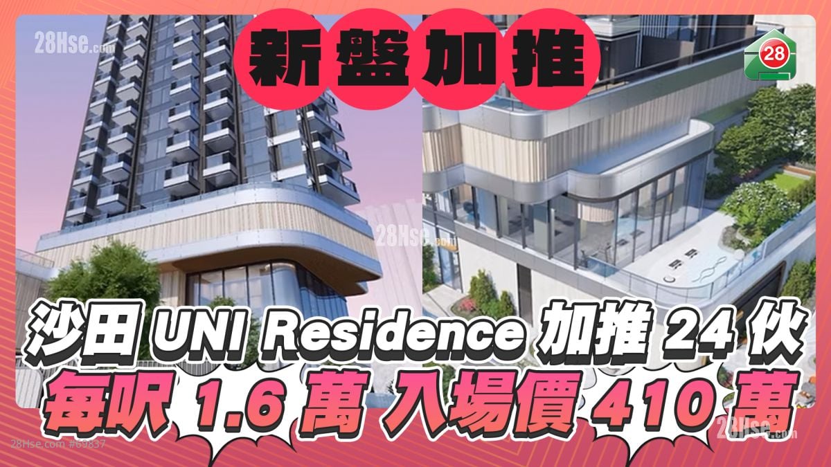 沙田UNI Residence加推24伙每呎1.6萬入場價410萬 今日公布最新銷售部署