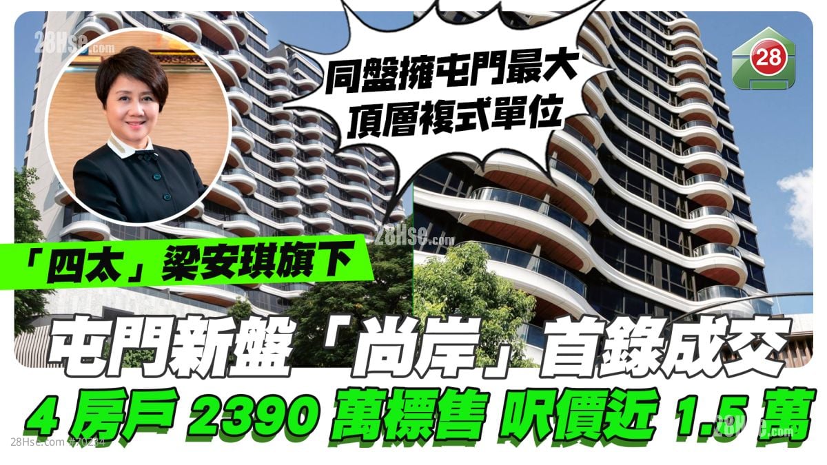 「四太」屯门新盘「尚岸」首录成交 四房户2,390万标售 尺价近1.5万