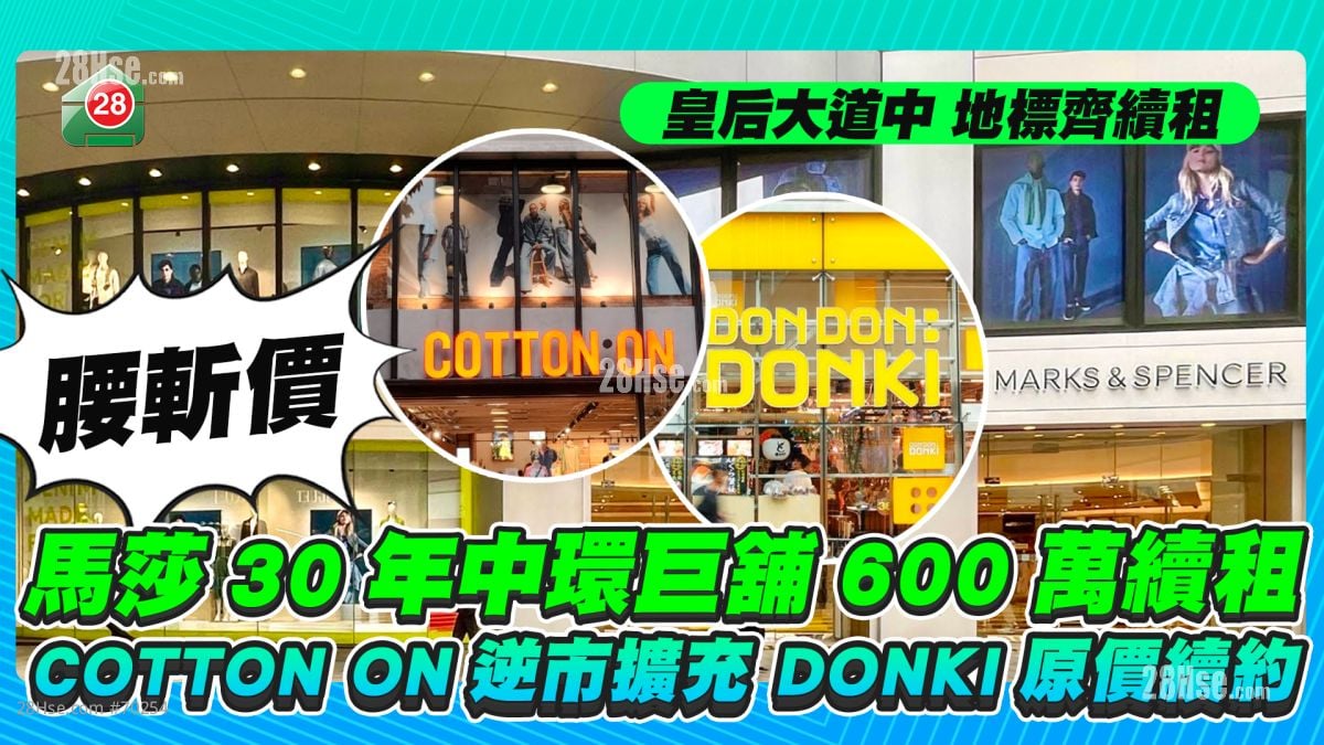 皇后大道中齐续租｜马莎30年中环巨铺「腰斩价」600万续租 Cotton On逆市扩充 DONKI原价续约