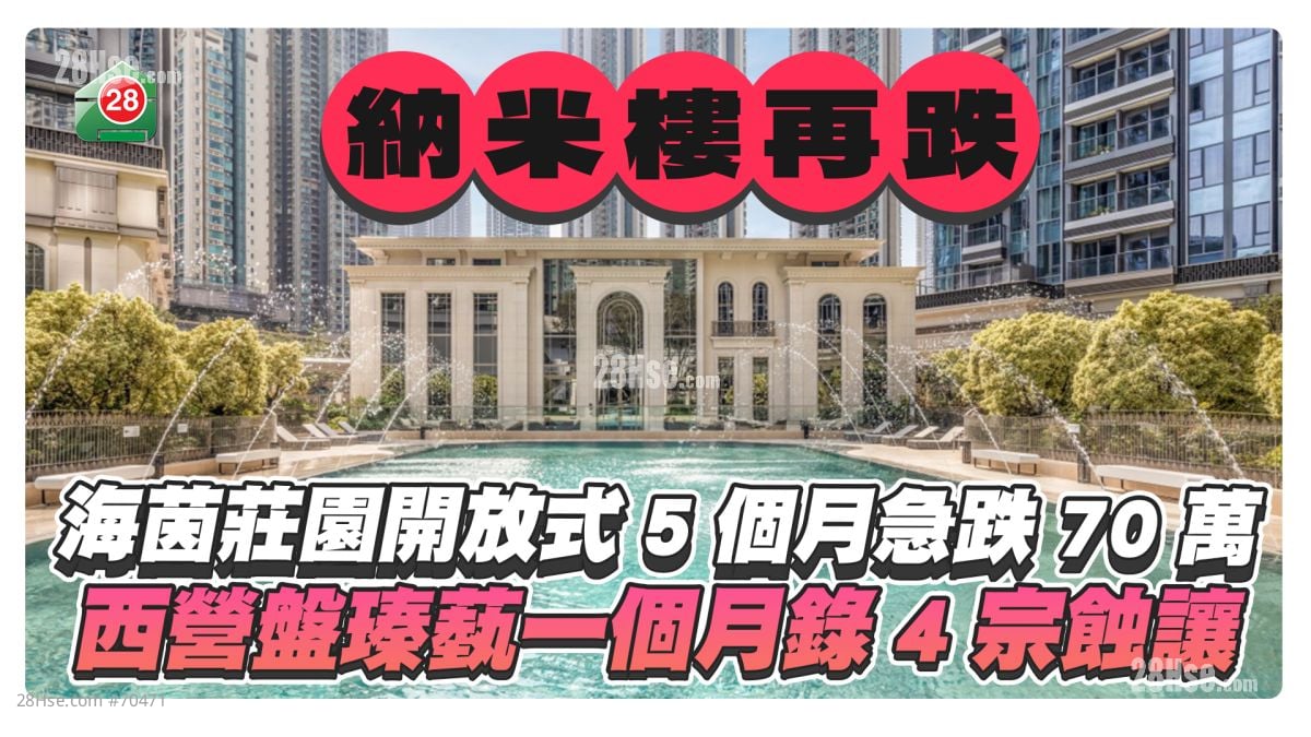 纳米楼再跌｜将军澳海茵庄园开放式5个月急跌70万 西营盘瑧蓺一个月录4宗蚀让