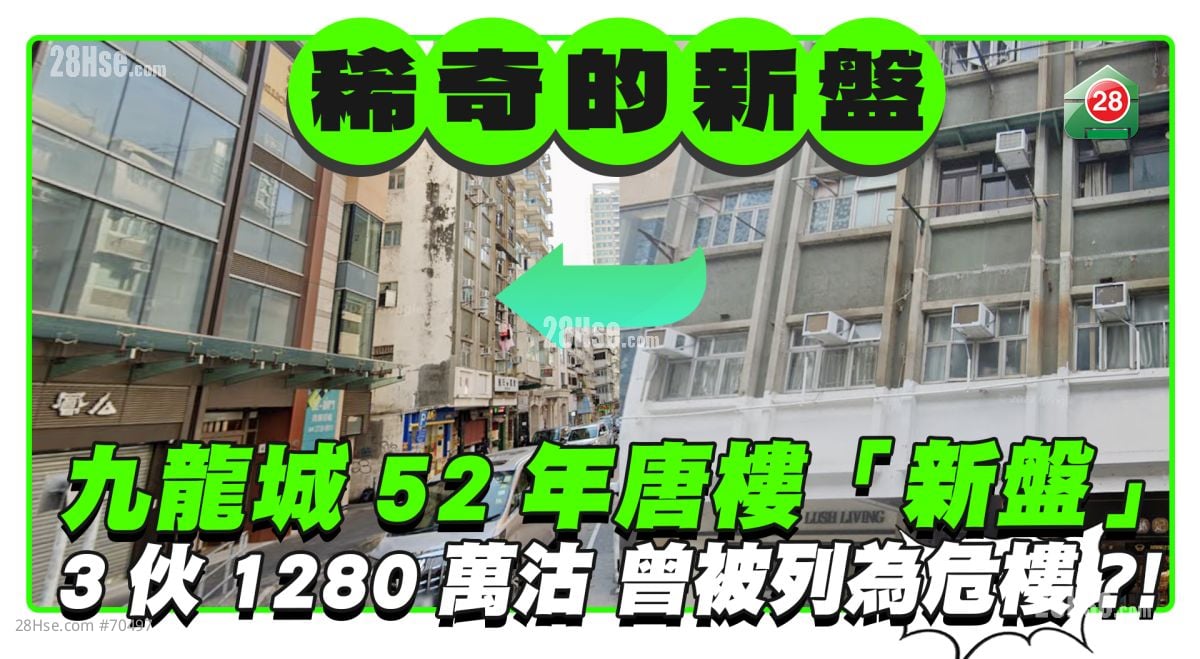 开售3年｜九龙城52年唐楼「新盘」 3伙1,280万沽出 曾被屋宇署列为危楼？