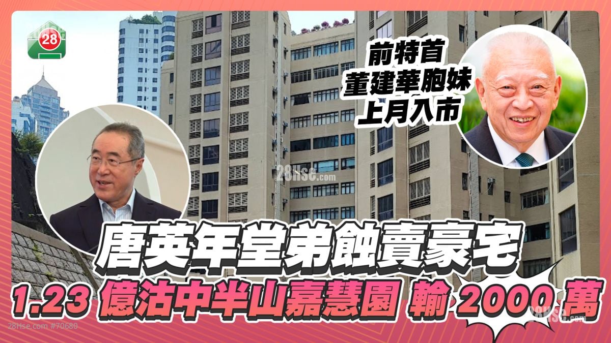唐英年堂弟蚀卖豪宅！ 1.23亿沽中半山嘉慧园 8年实输2,000万