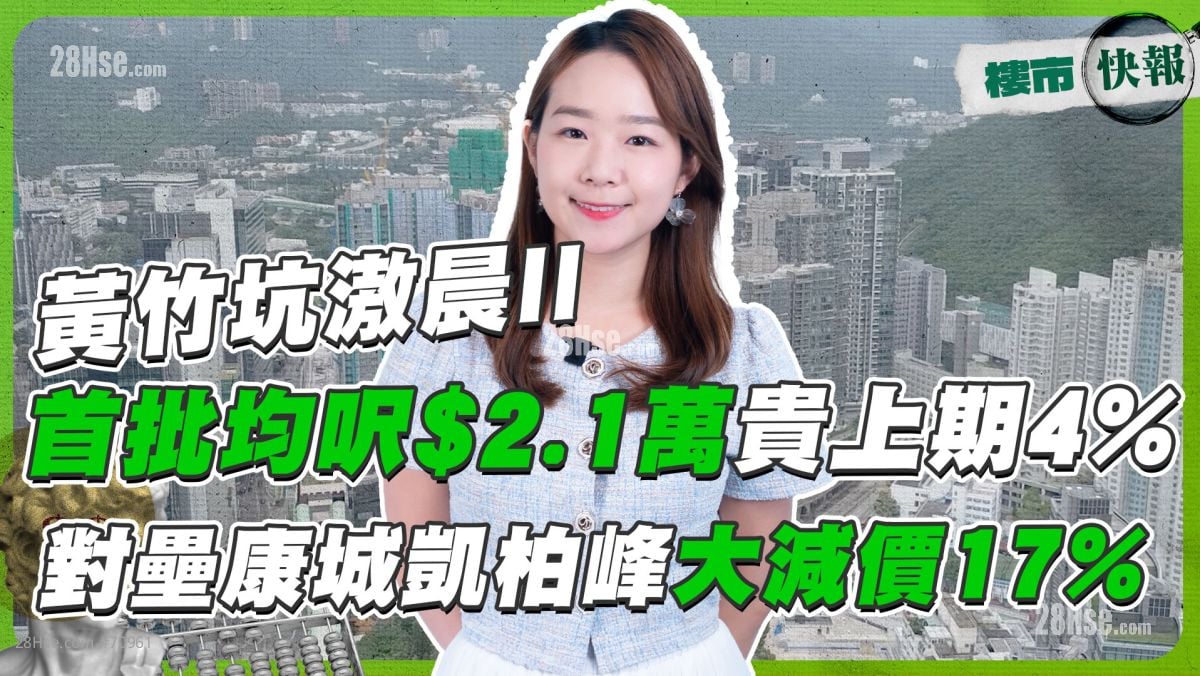黄竹坑滶晨II首批均尺$2.1万贵上期4%❗ 对垒康城凯柏峰大减价17%