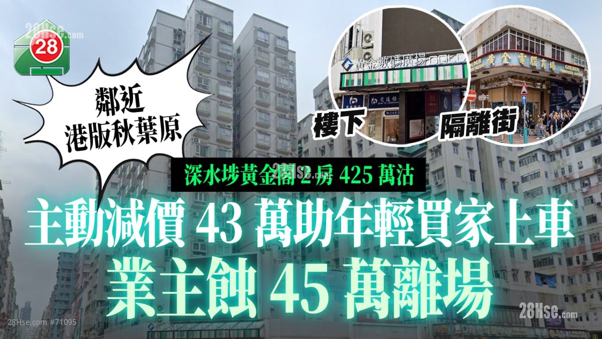 深水埗黃金閣2房425萬沽｜主動減價43萬助年輕買家上車 業主蝕45萬離場