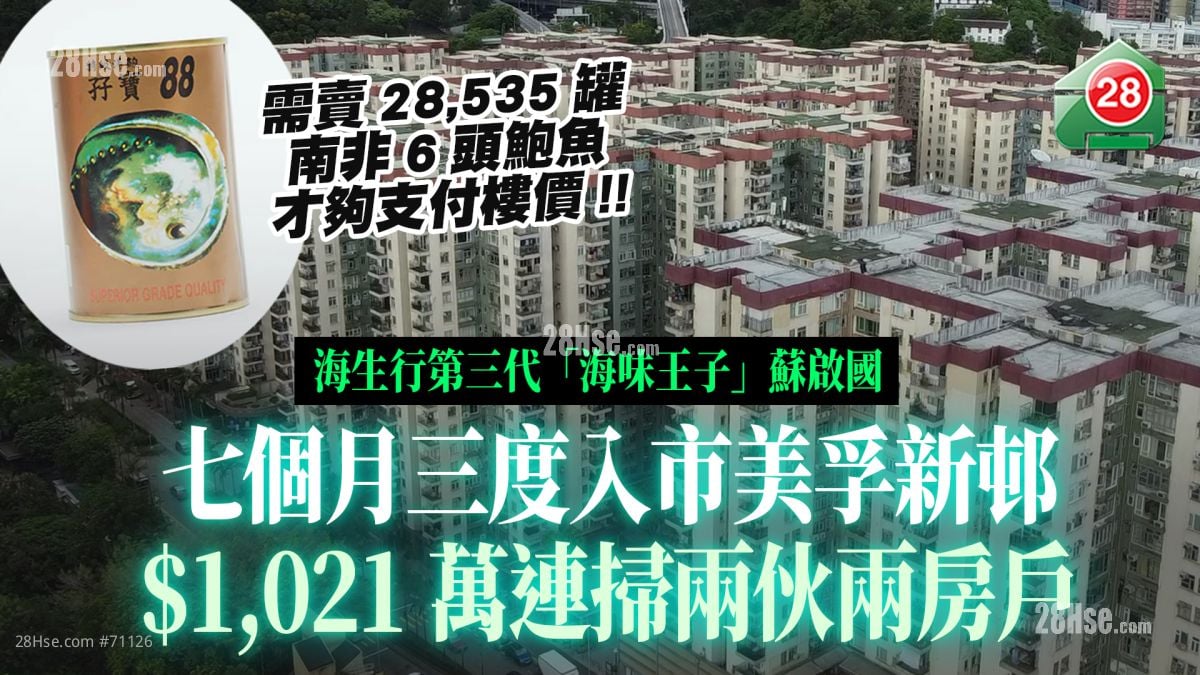 「海味王子」1,021万连扫两伙两房户 需卖28,535罐南非鲍鱼才够支付楼价