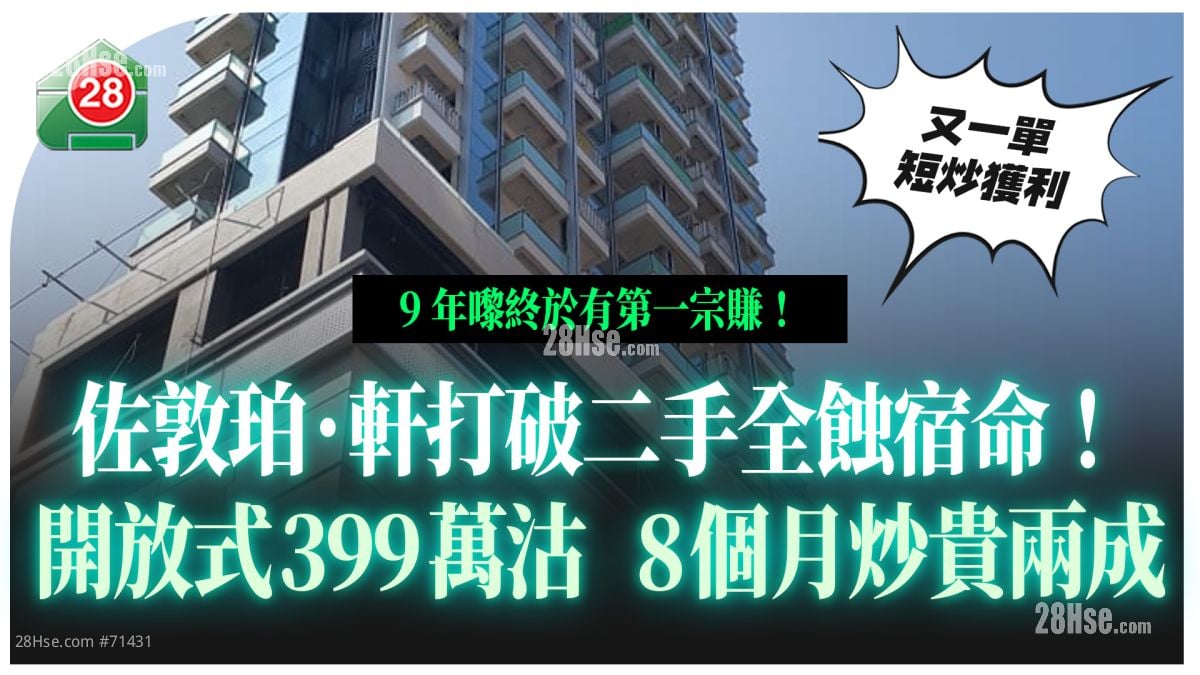 佐敦珀·轩打破二手全蚀宿命！开放式399万沽 8个月炒贵两成