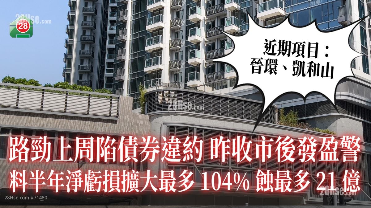 路劲上周陷债券违约 昨收市后发盈警 料半年净亏损扩大85%至104% 蚀最多21亿
