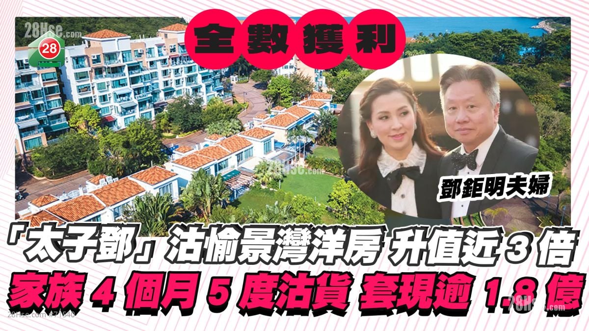 「太子邓」3800万沽愉景湾洋房升值近3倍 家族4个月5度沽货全数获利 共套现逾1.8亿