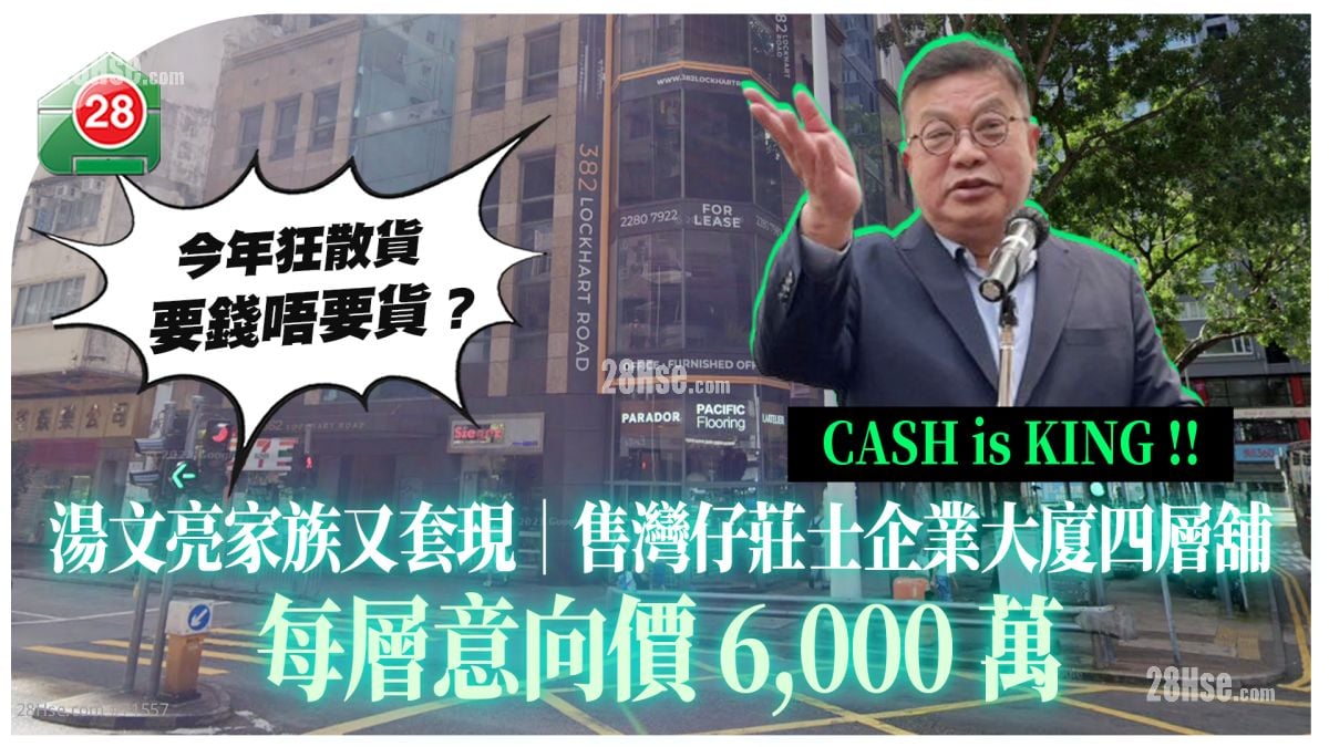 汤文亮家族又套现｜放售湾仔庄士企业大厦四层铺 每层意向价6,000万