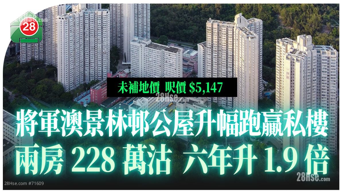 将军澳景林邨公屋升幅跑赢私楼！两房228万沽 六年升1.9倍！