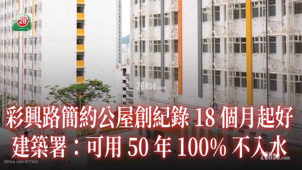 彩兴路简约公屋创纪录18个月起好 建筑署：可用50年，100%不入水