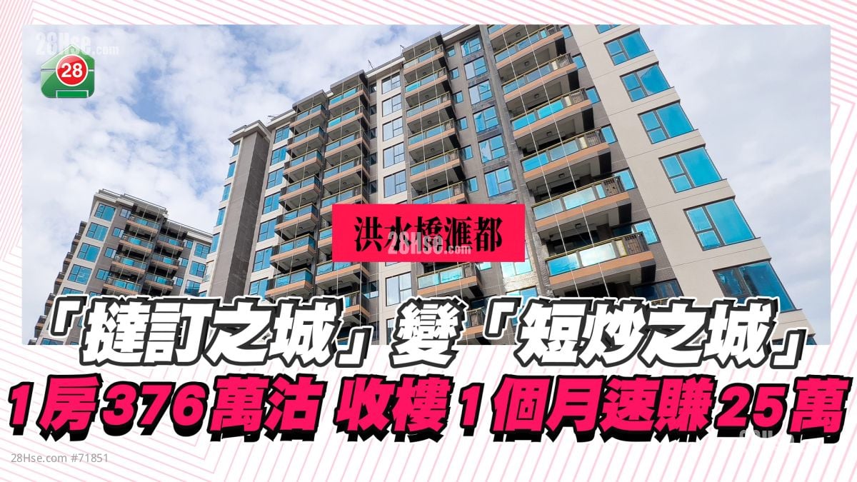 挞订之城变短炒之城！洪水桥滙都一房376万沽 收楼一个月速赚25万