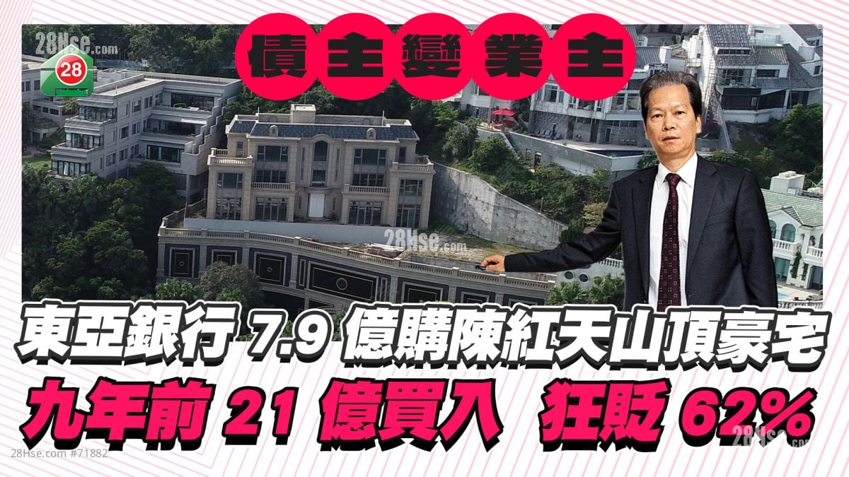 东亚银行债主变业主！7.9亿承接陈红天山顶豪宅 9年狂贬62%