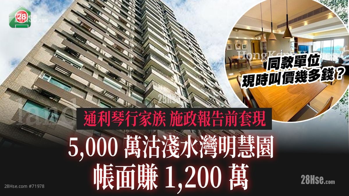 通利琴行家族施政报告前套现 5,000万沽浅水湾明慧园 帐面赚1,200万