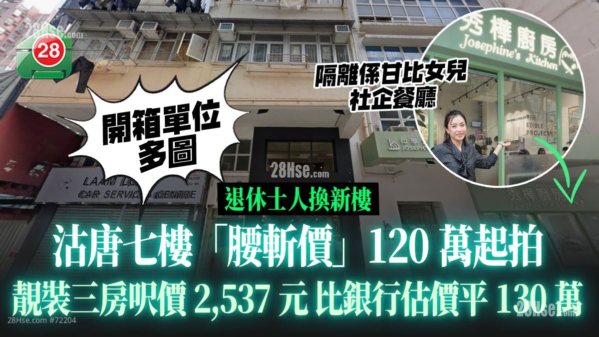 退休士人換新樓｜沽唐七樓「腰斬價」120萬起拍 靚裝三房呎價2,537元 比銀行估價平130萬