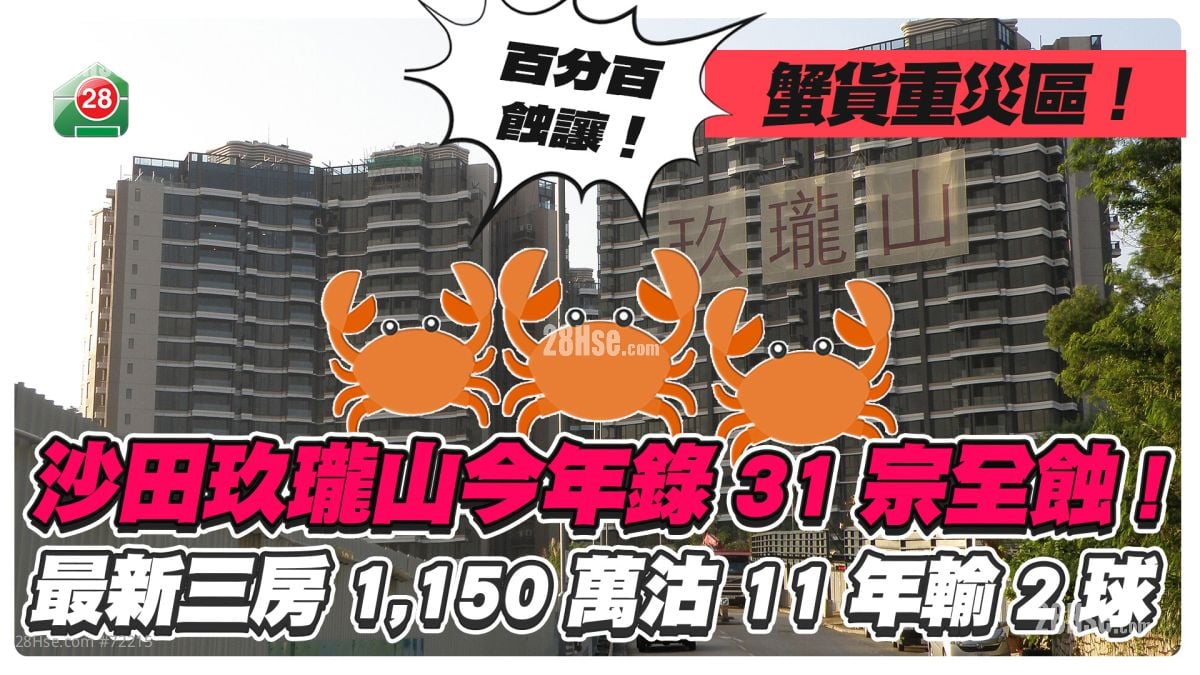 蟹货重灾区丨沙田玖珑山今年录31宗全蚀！最新三房1,150万沽 11年输2球