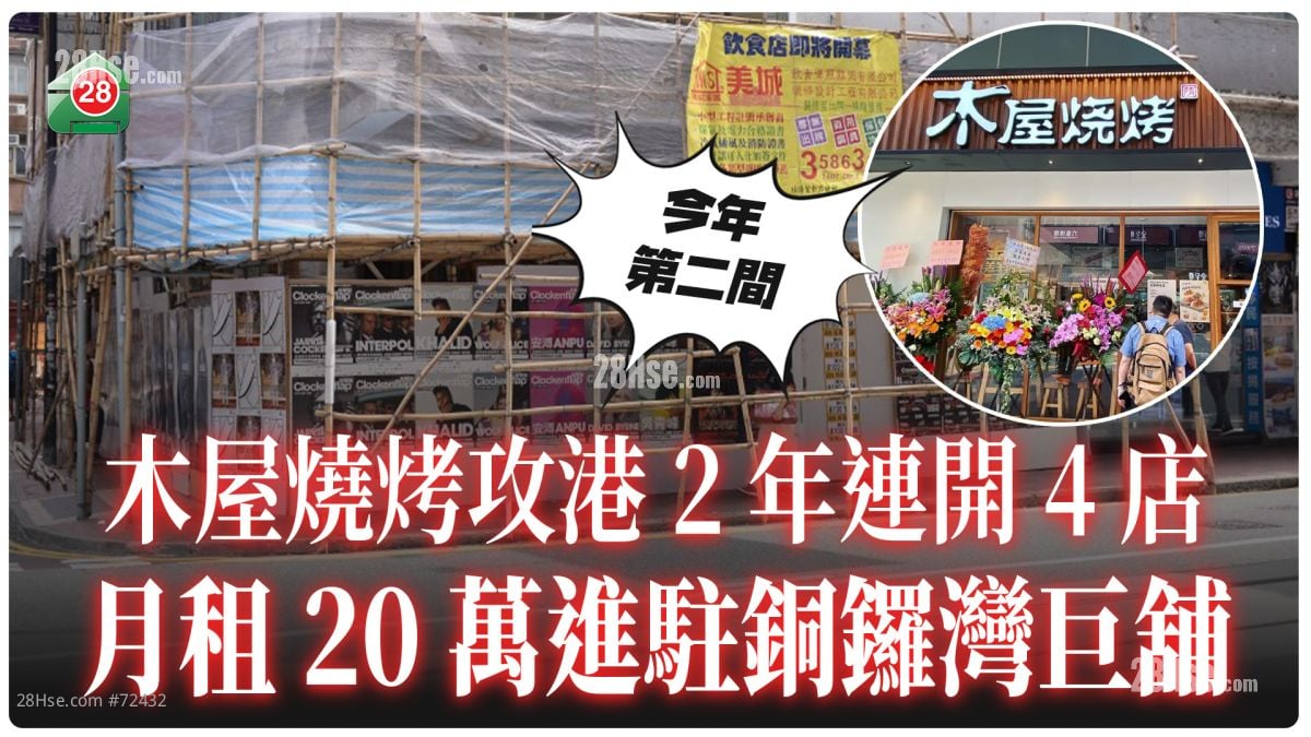 木屋烧烤攻港2年连开4店 月租20万进驻铜锣湾巨铺