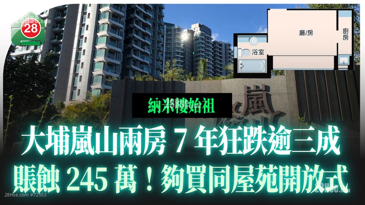 大埔岚山两房7年狂跌逾三成 账蚀245万！够买同屋苑开放式 