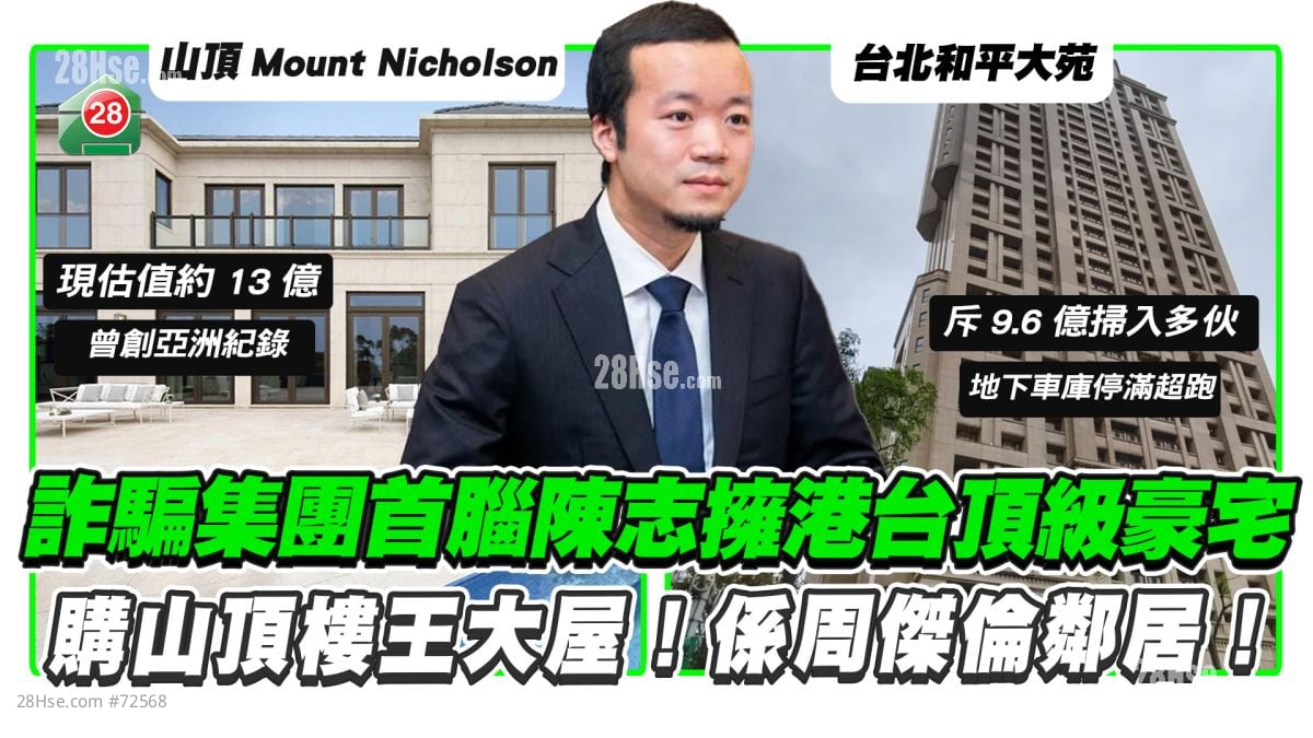詐騙集團首腦陳志擁港台頂級豪宅：山頂樓王大屋價值13億！係周杰倫台北鄰居！