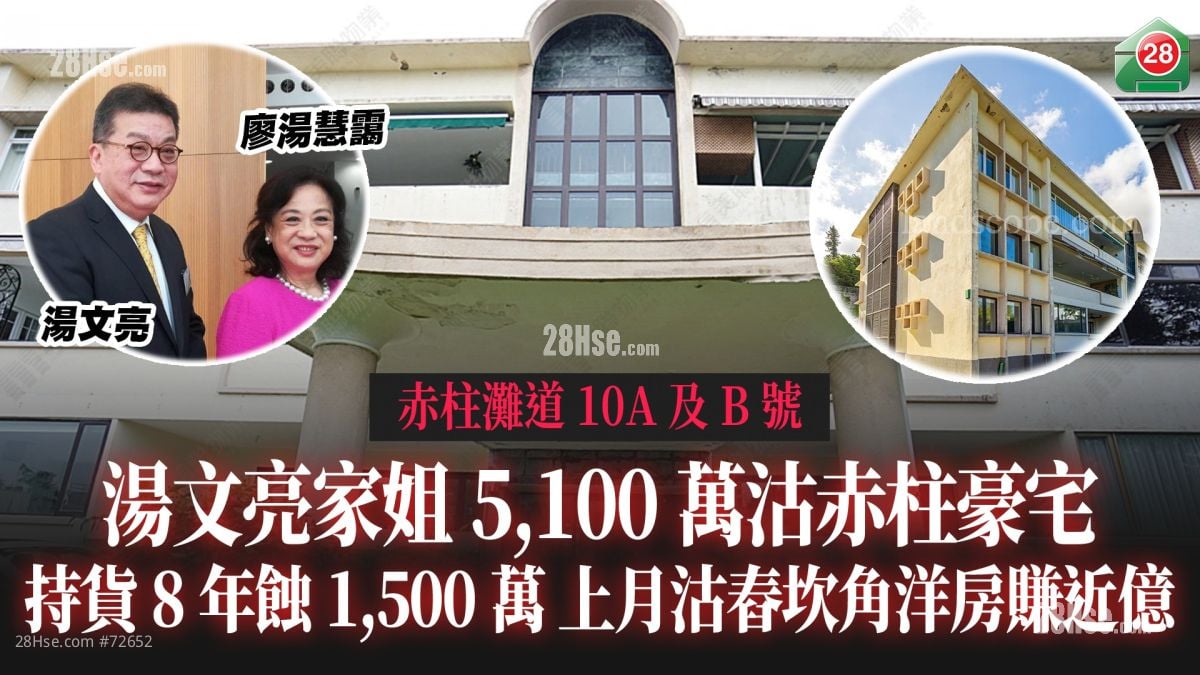 湯文亮家姐5,100萬沽赤柱豪宅 持貨8年蝕1,500萬 上月沽舂坎角洋房勁賺9,475萬