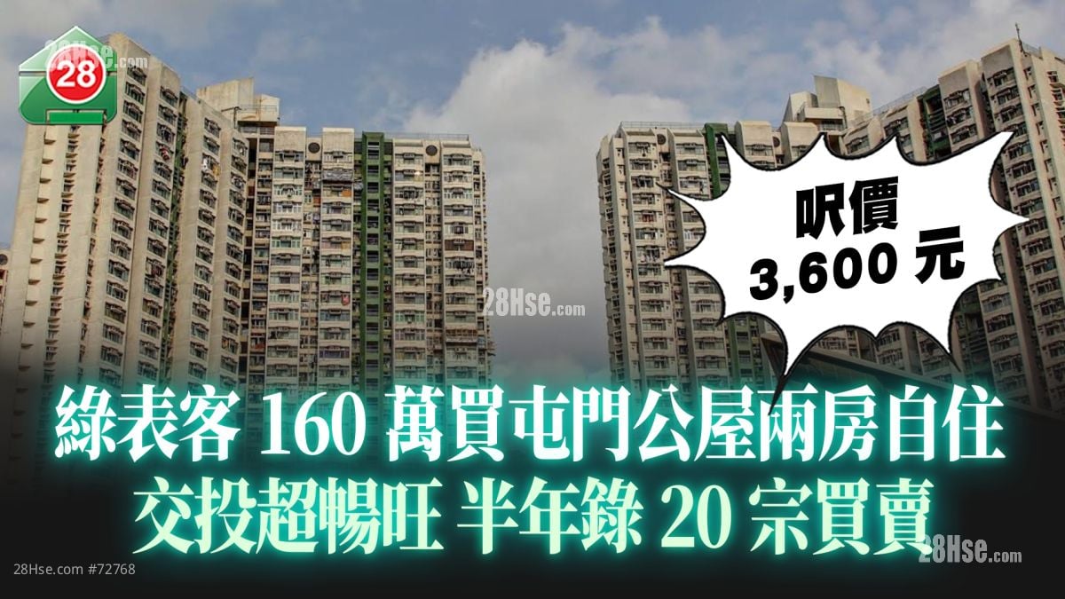 绿表客160万买屯门公屋两房自住 尺价3,600元｜交投超畅旺 半年录20宗买卖