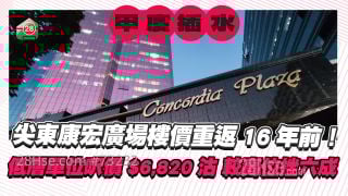 尖东康宏广场楼价重返16年前！低层单位尺价$6,820沽 较高位挫六成！