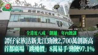 全港近八成「劏铺」年内蚀让  谭仔家族沽新北江劲蚀2,700万创新高｜首都广场「跳楼价」8万易手 劲蚀97.1%