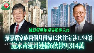 減息帶動地產界積極入市｜羅嘉瑞家族兩個月再掃12伙住宅 涉1.94億 施永青近月連掃6伙涉9,314萬