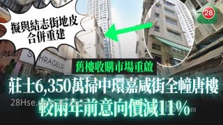 旧楼收购市场重启｜庄士6,350万扫中环嘉咸街全幢唐楼 较两年前意向价减11% 拟与结志街地皮合并重建