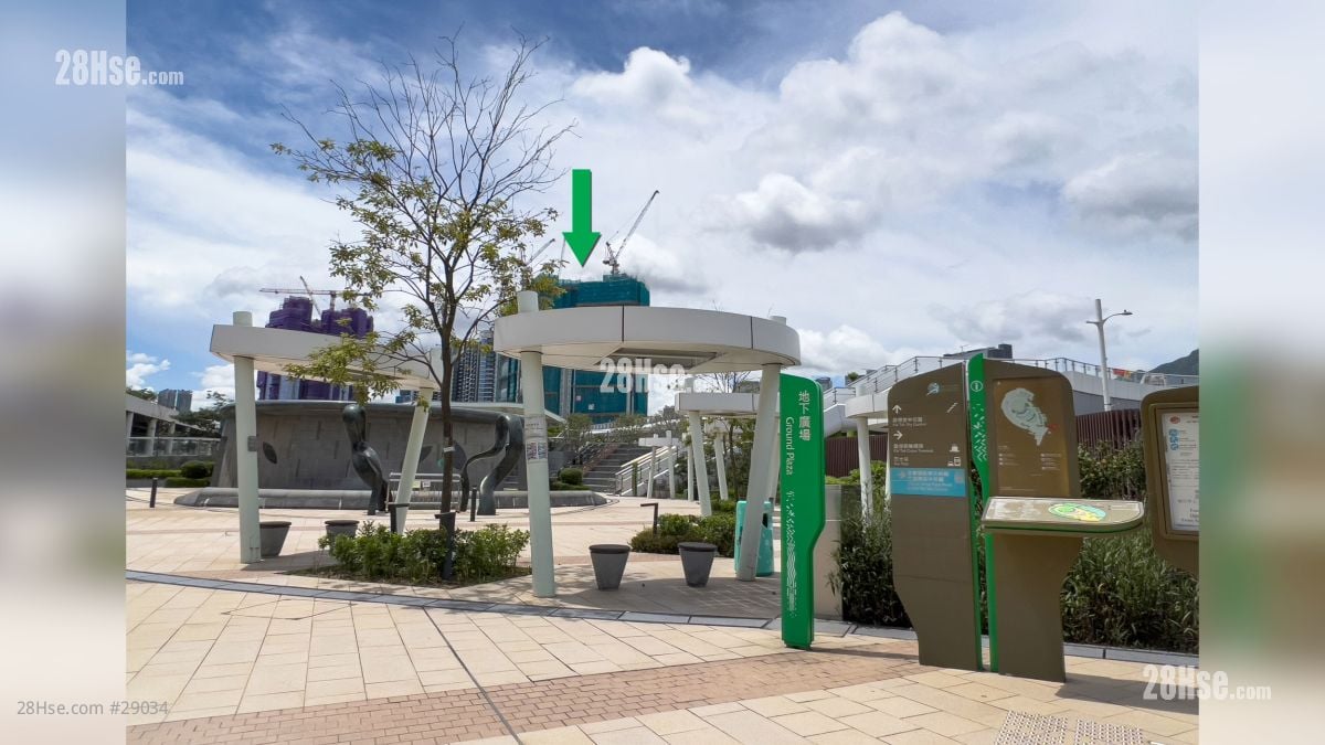 2 Shing King Street Facilities: 承豐道尾段的地下廣場, 項目位於綠色箭嘴部分