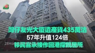 湾仔友光大厦遗产货435万沽 57年升值124倍！移民客承接作回港探亲居所