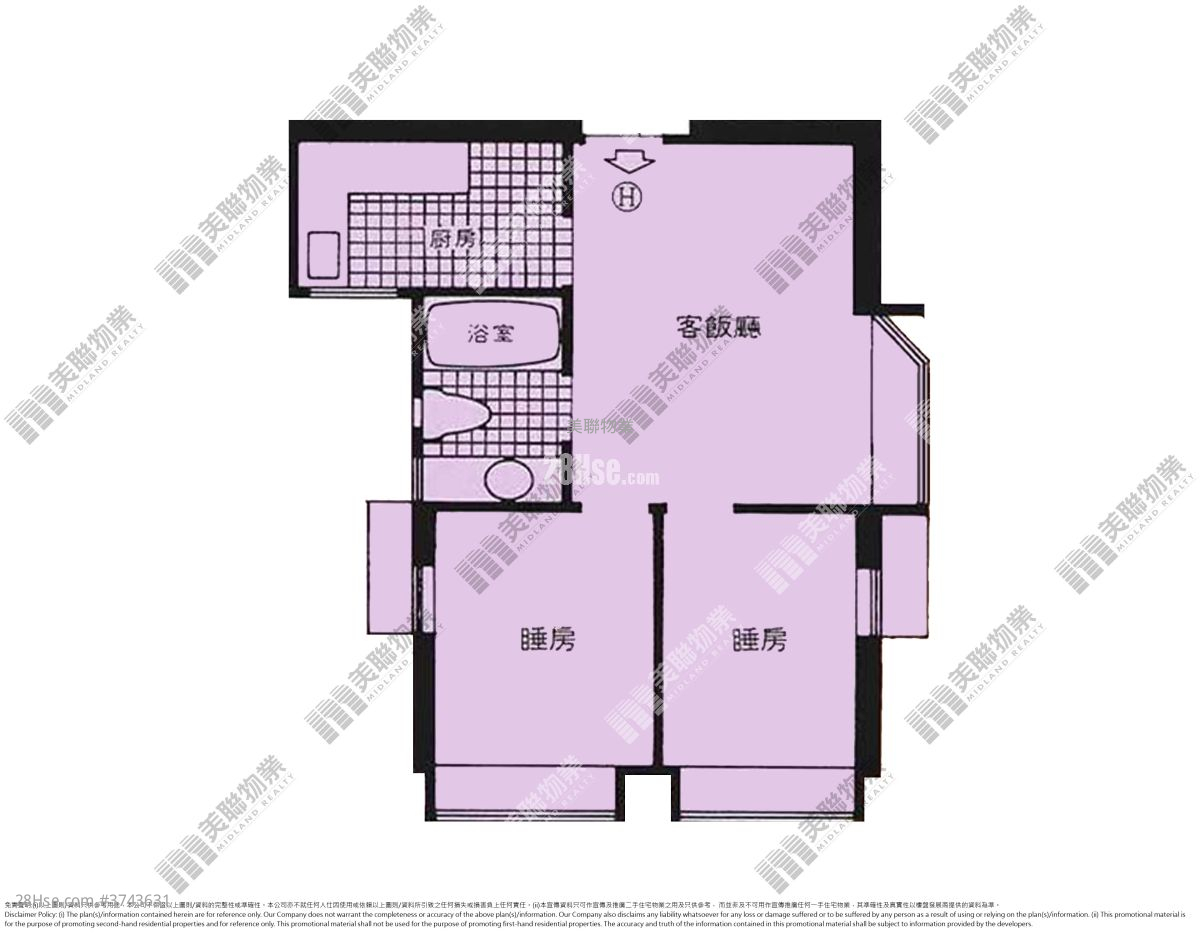 湾景广场 售盘 2 房 , 1 浴室 415 平方尺