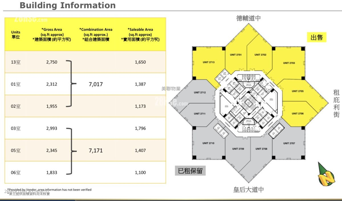中环中心 售盘 1,100 平方尺