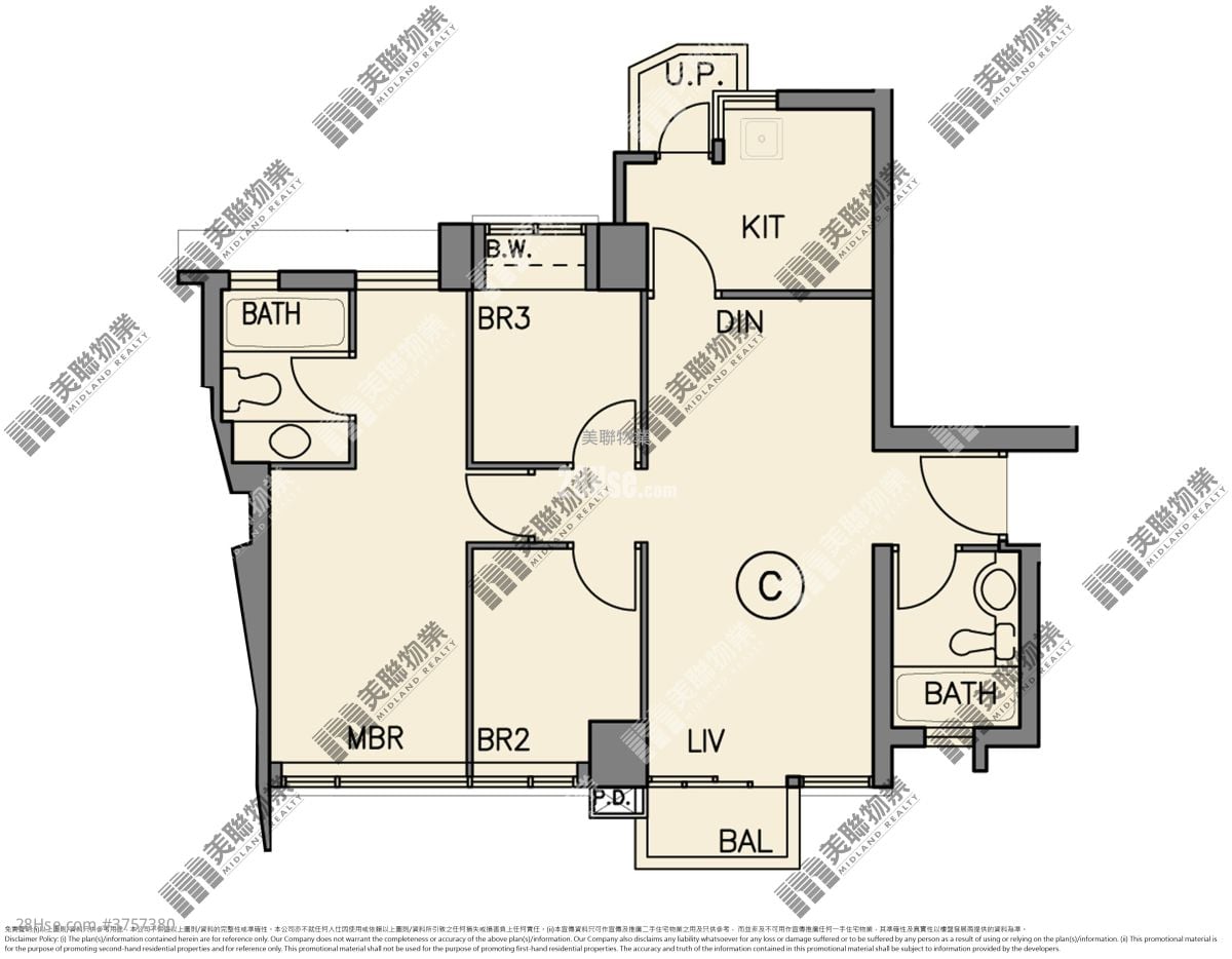 天晉 租盤 3 房 , 2 浴室 540 平方呎