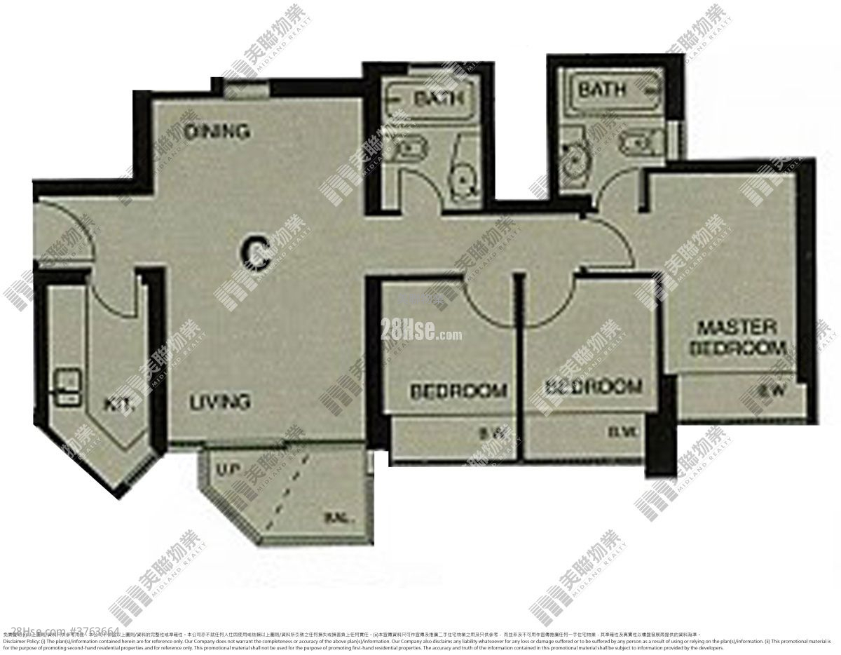 领峰 售盘 3 房 , 2 浴室 681 平方尺