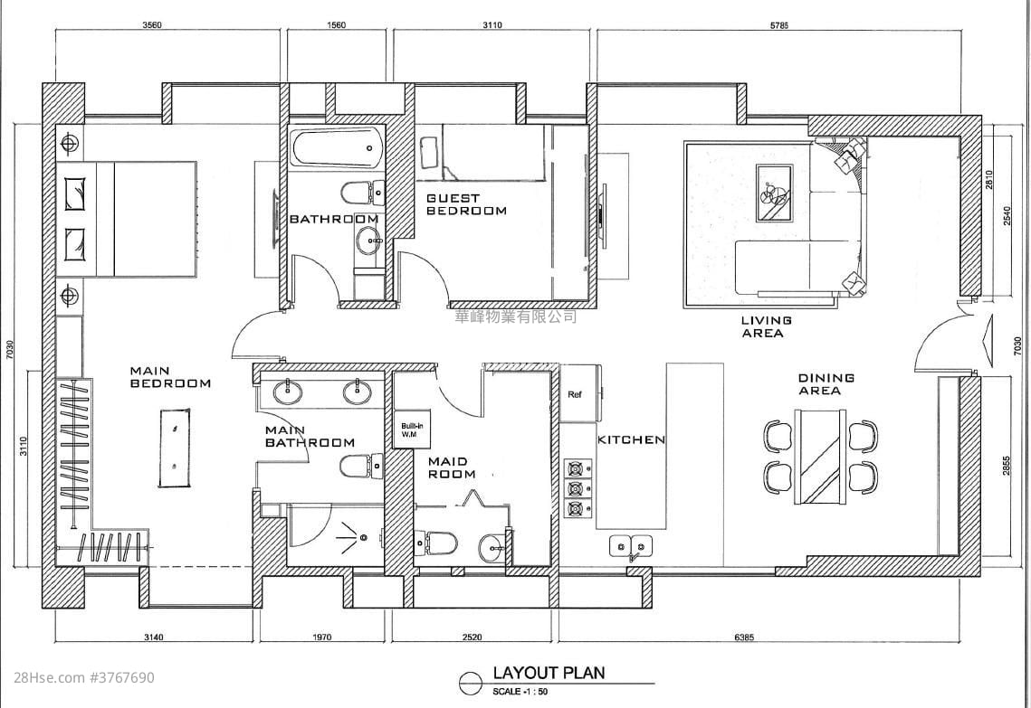 华景山庄 售盘 3 房 , 2 浴室 1,124 平方尺
