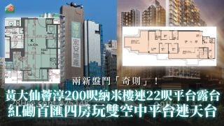 两新盘斗「奇则」！　黄大仙荟淳200尺纳米楼连22尺袖珍平台、22尺露台 红磡首汇四房玩双空中平台连天台