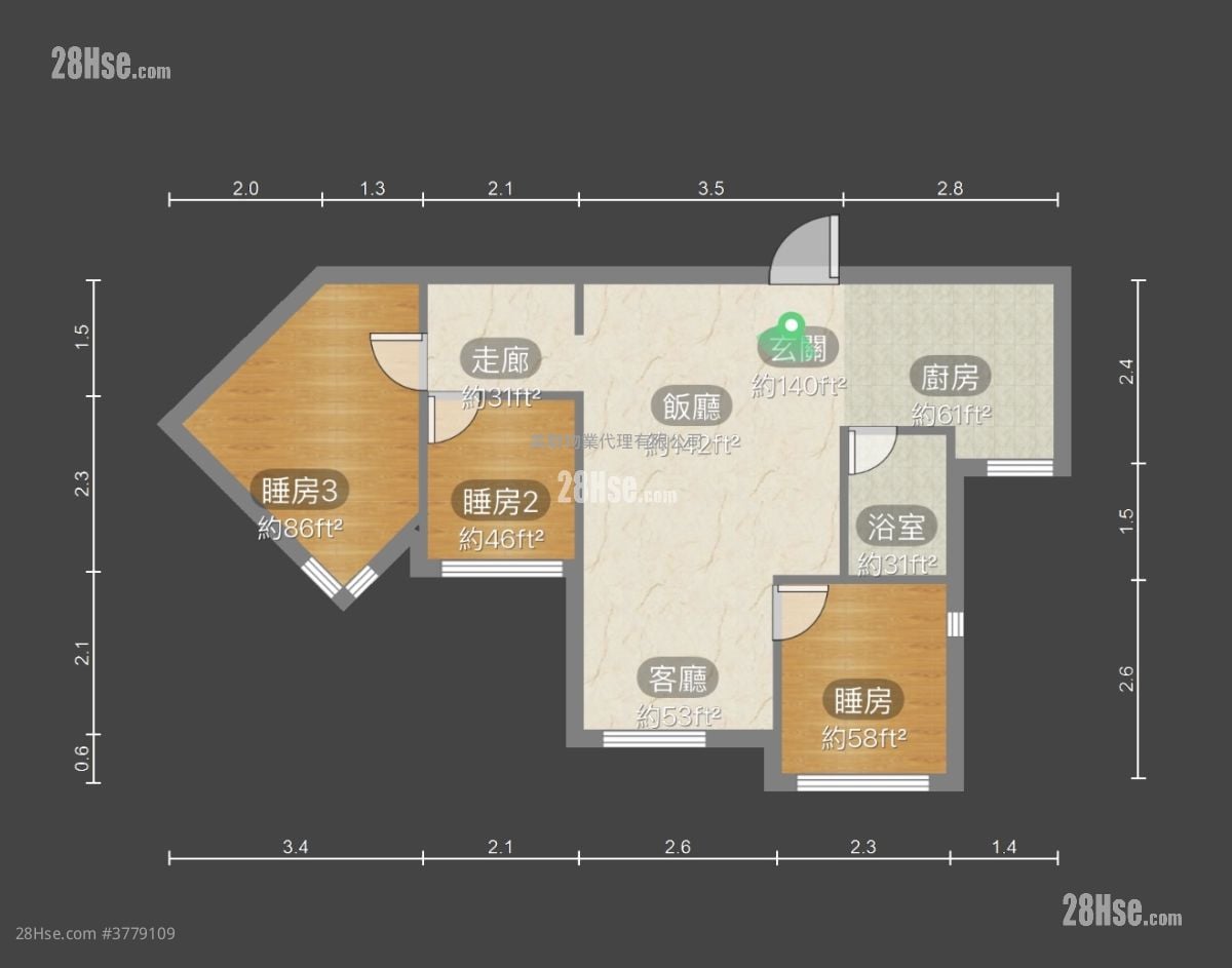 裕东苑 售盘 3 房 646 平方尺