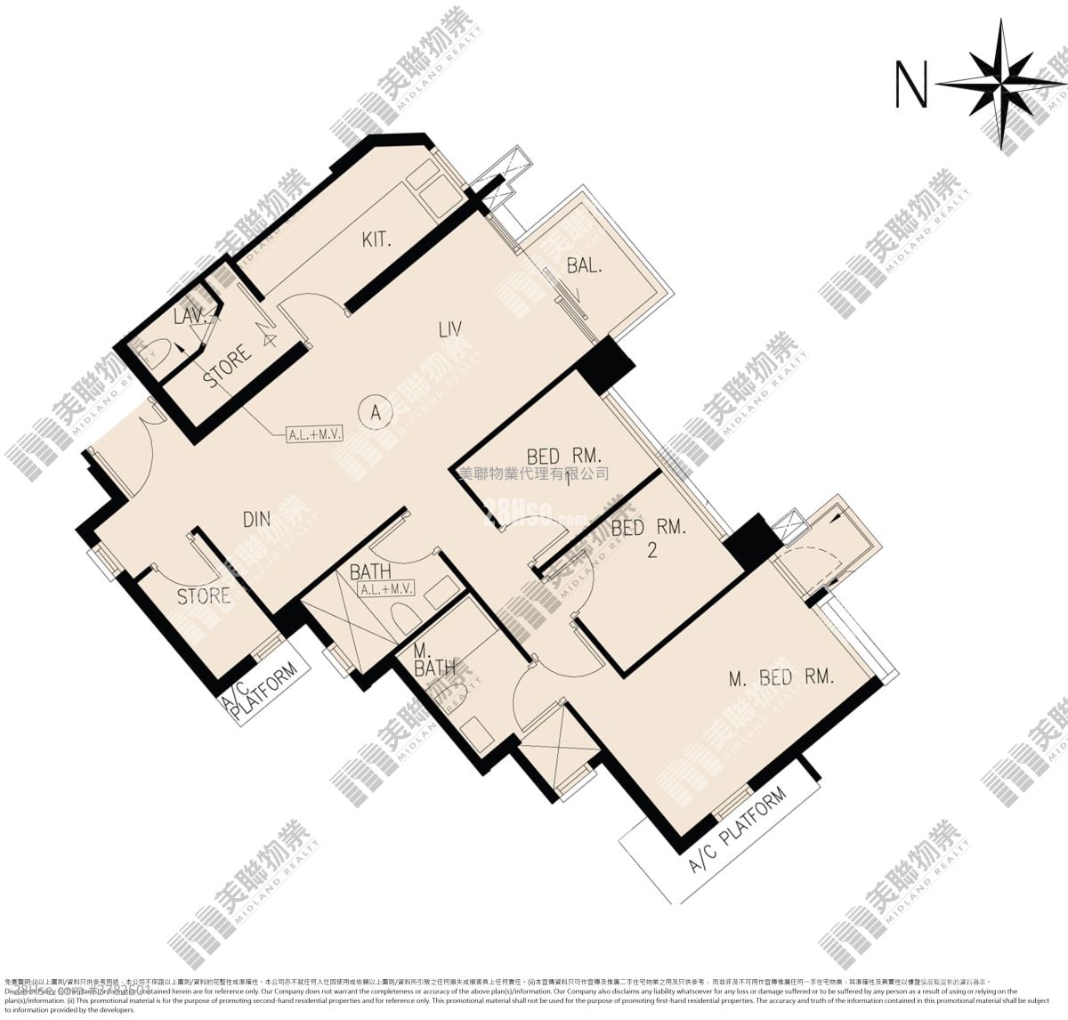 天晋 租盘 3 房 , 3 浴室 856 平方尺