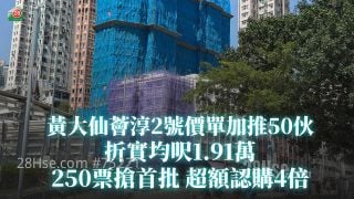 【黄大仙新盘】荟淳2号价单加推50伙　折实均尺1.91万　250票抢首批超额认购4倍