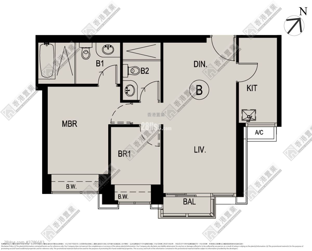 珑玺 租盘 2 房 , 1 浴室 666 平方尺
