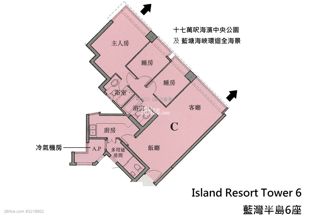 蓝湾半岛 租盘 3 房 , 2 浴室 848 平方尺