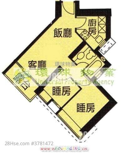 泓都 租盘 2 房 , 1 浴室 470 平方尺