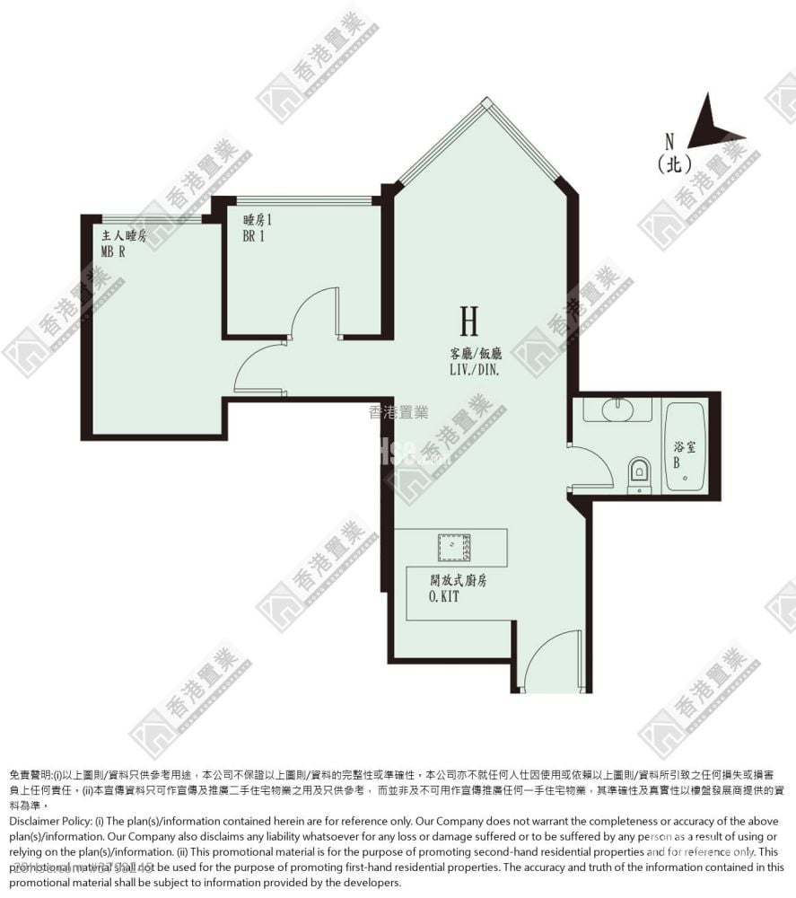 爱海颂 租盘 2 房 , 1 浴室 505 平方尺