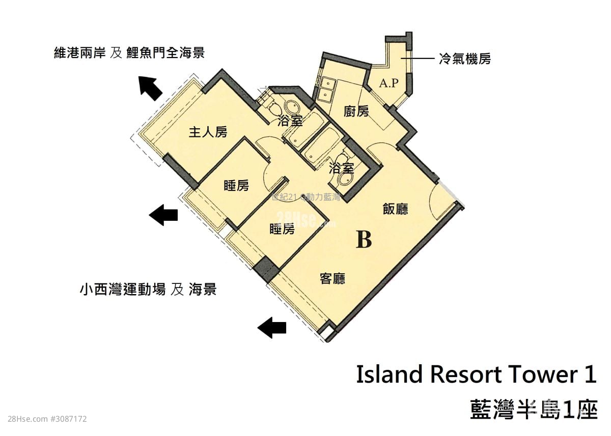 蓝湾半岛 售盘 3 房 , 2 浴室 605 平方尺