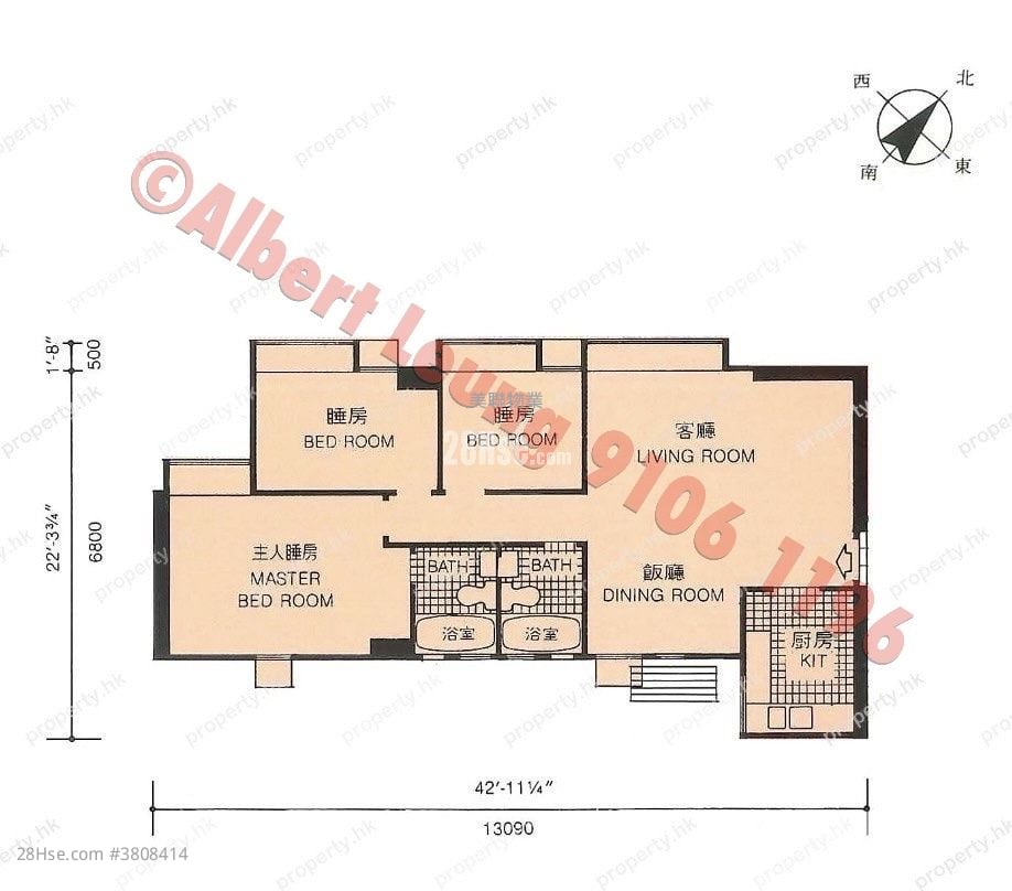 翠湖花园 售盘 3 房 , 2 浴室 742 平方尺