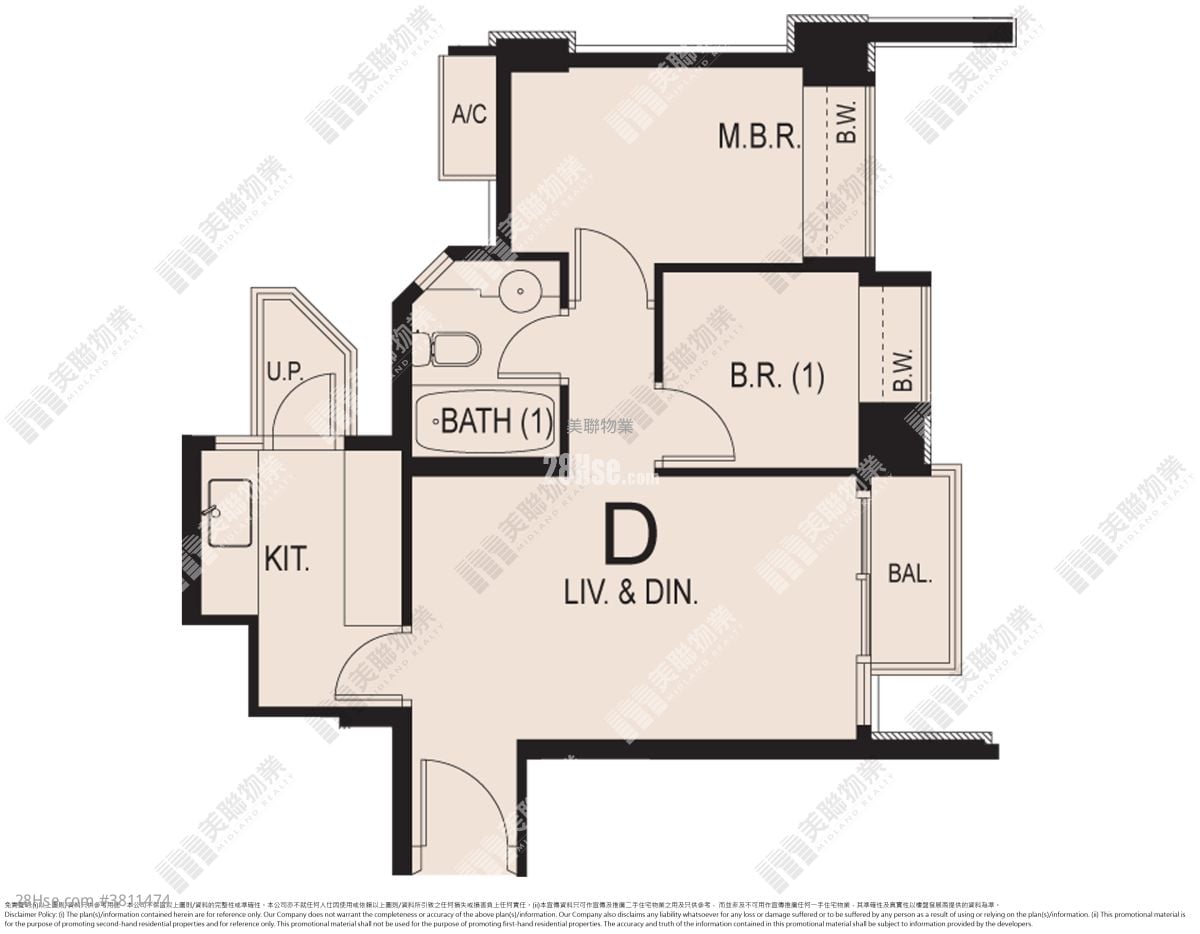 环宇海湾 租盘 2 房 , 1 浴室 487 平方尺